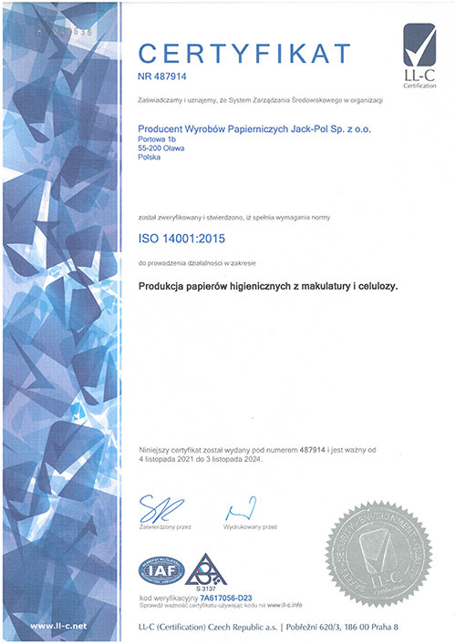 Zertifikats ISO 14001